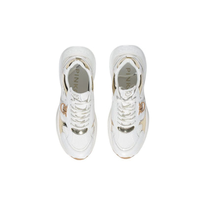 Top view of PINKO White Leather Chunky Sneakers with mesh inserts and mirror-effect details, showcasing contemporary style and comfort.