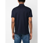 Back view of a navy blue PS By Paul Smith T-shirts and Polos Blue with rainbow stripe cotton polo collar and short sleeves.