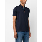 PS By Paul Smith T-shirts and Polos Blue featuring navy cotton polo with rainbow stripe details, short sleeves, and button placket.