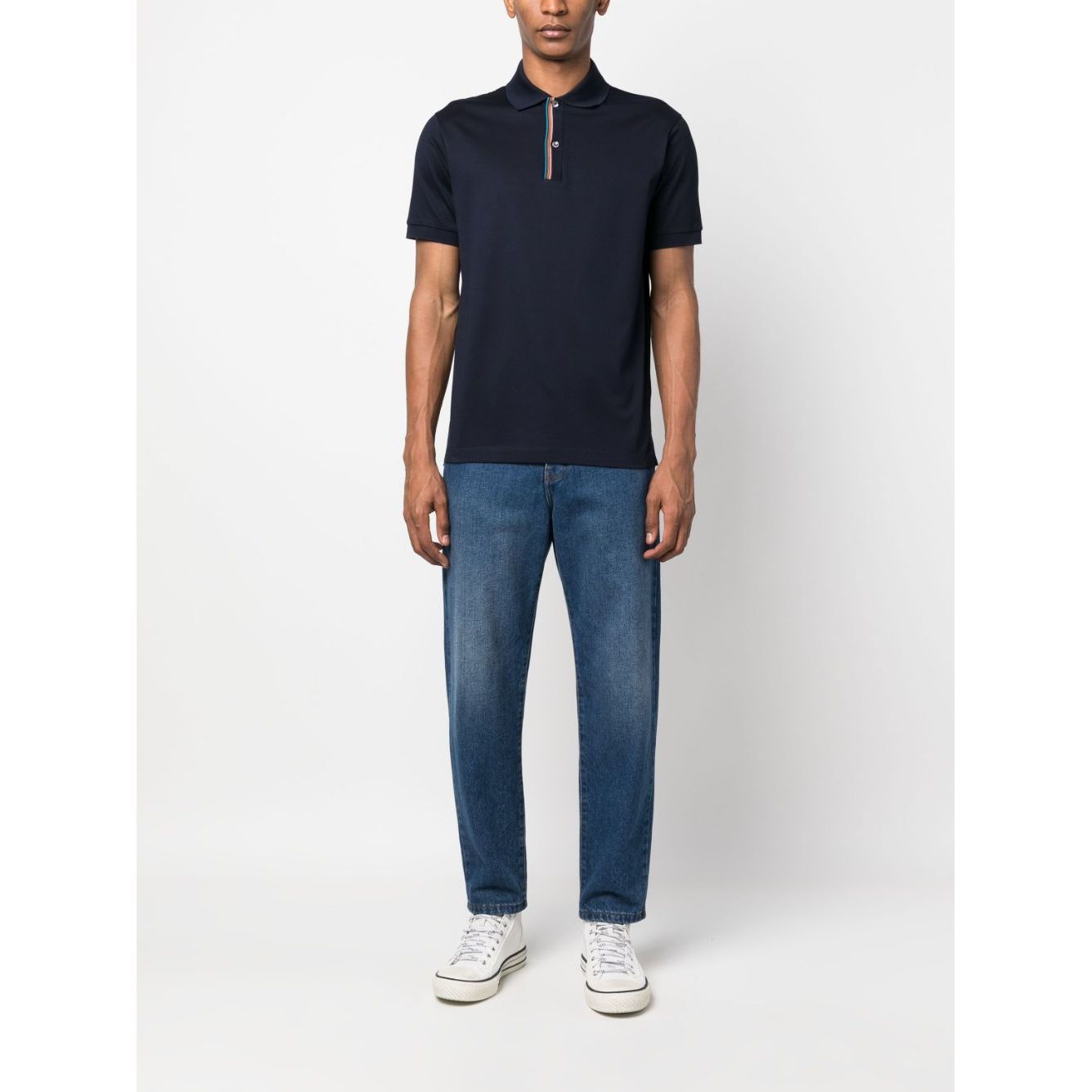 PS By Paul Smith T-shirts and Polos Blue with rainbow-stripe cotton design, featuring polo collar and short sleeves.