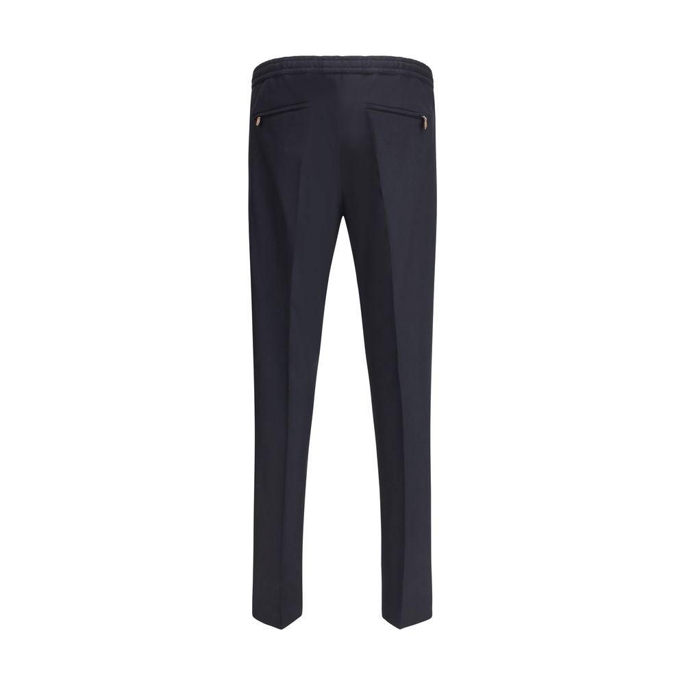Back view of PT Torino Black Fleece Wool Casual Pants with elasticized waist and zipper pockets, showcasing refined straight-leg design.