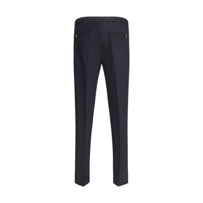 Back view of PT Torino Black Fleece Wool Casual Pants with elasticized waist and zipper pockets, showcasing refined straight-leg design.