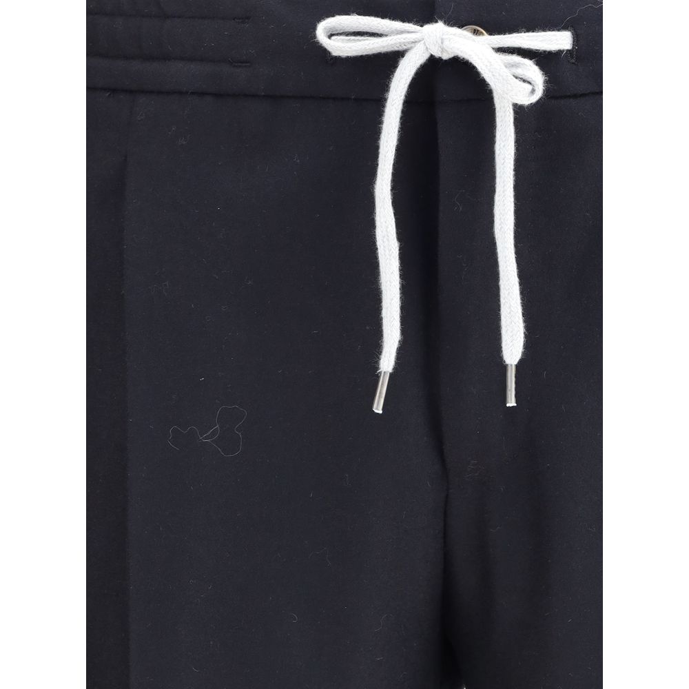 PT Torino Black Fleece Wool Casual Pants with elasticized drawstring waistband, suitable for refined casual style.