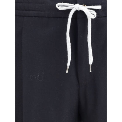 PT Torino Black Fleece Wool Casual Pants with elasticized drawstring waistband, suitable for refined casual style.