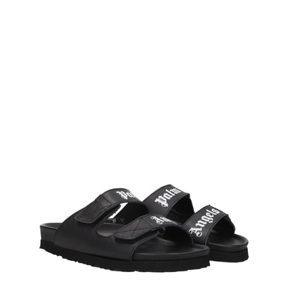 Palm Angels Black Leather Flat Sandals