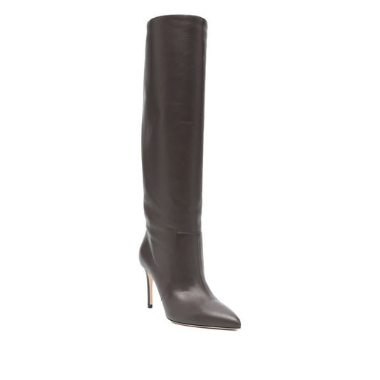 Paris Texas Boots - Brown calf leather pointed toe stiletto heel knee-high with side zip fastening. Heel 8.5 cm.