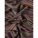 Paul Smith Signature Stripe wool and silk scarf in dark red with frayed edges, featuring a wraparound style and multicolored stripes.