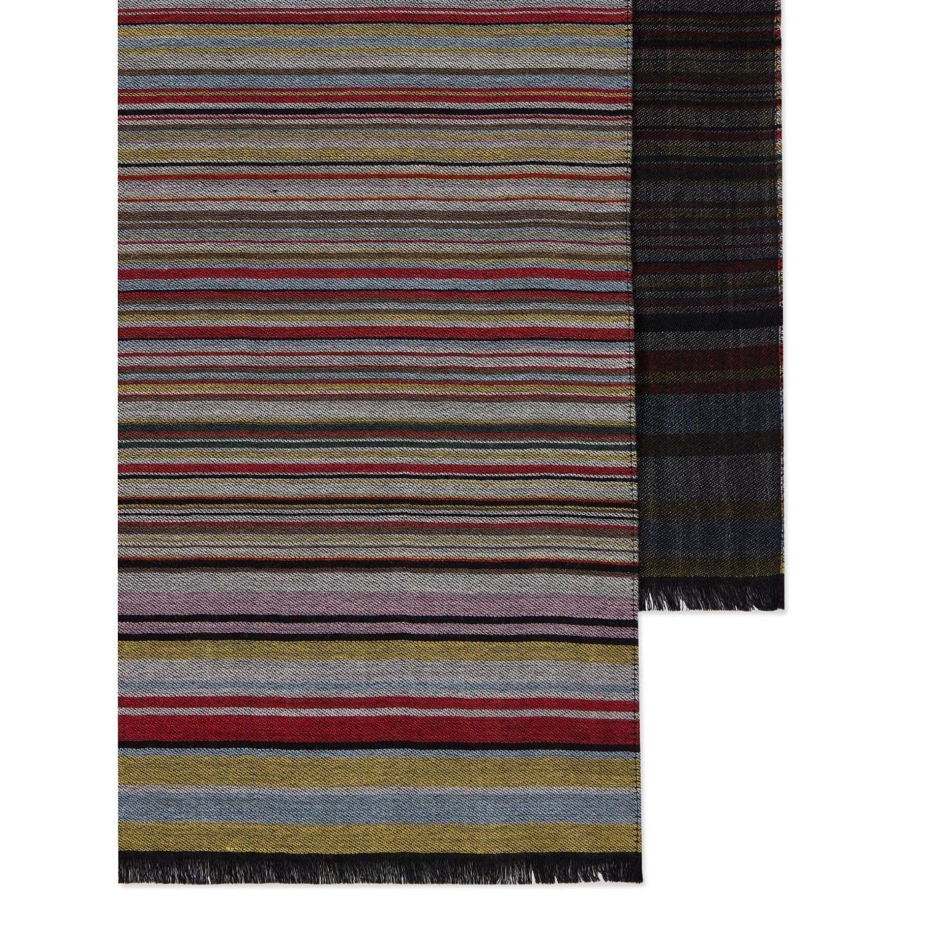 Dark red Paul Smith Signature Stripe wool and silk scarf with frayed edge.