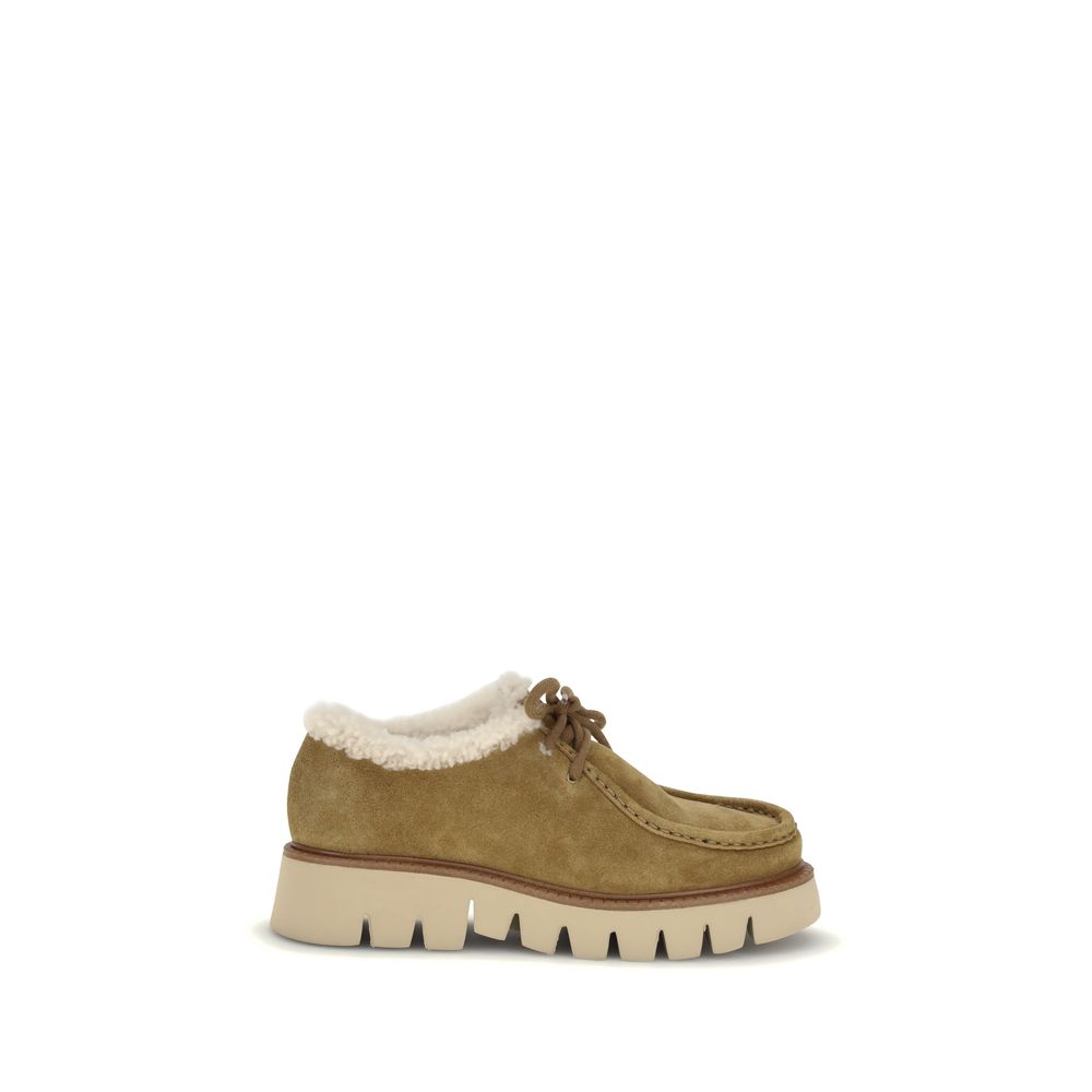 Pedro García Beige Leather Oxfords And Derbies with shearling lining and lugged sole, perfect for autumn winter style