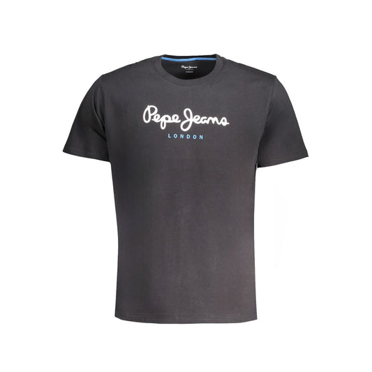 Pepe Jeans Black Cotton T-Shirt, short-sleeved, regular fit, crew neck, printed logo, made from 100% sustainable cotton.
