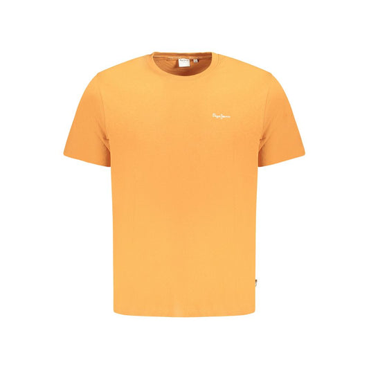Pepe Jeans Orange Cotton T-Shirt with crew neck and embroidery logo, made of 100% sustainable cotton, short sleeve design.