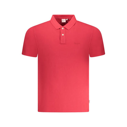 Pepe Jeans Red Cotton Men Polo Shirt front view with two-button placket and logo embroidery, short-sleeved, 100% pure cotton stylish apparel.