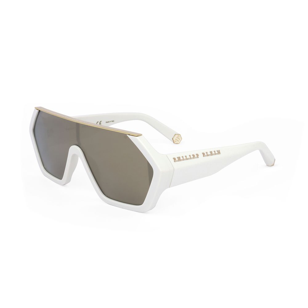 Philipp Plein Black Acetate Sunglasses with white frame and brown lenses, luxury eyewear for women, model SPP047-3GFG, size 99/00/145 mm.