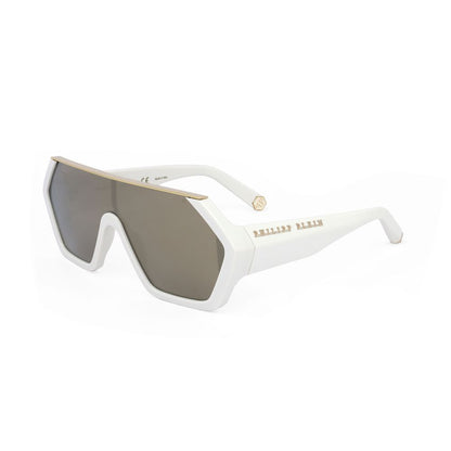 Philipp Plein Black Acetate Sunglasses with white frame and brown lenses, luxury eyewear for women, model SPP047-3GFG, size 99/00/145 mm.