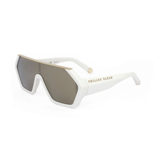 Philipp Plein Black Acetate Sunglasses with white frame and brown lenses, luxury eyewear for women, model SPP047-3GFG, size 99/00/145 mm.