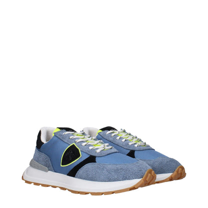 Philippe Model Blue Fabric Athletic Sneakers with front and back logos, vintage effect design, MPN ATLUZ0TB215, code F83282.