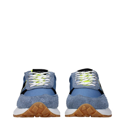 Front view of Philippe Model Blue Fabric Athletic Sneakers with logos and vintage effect.