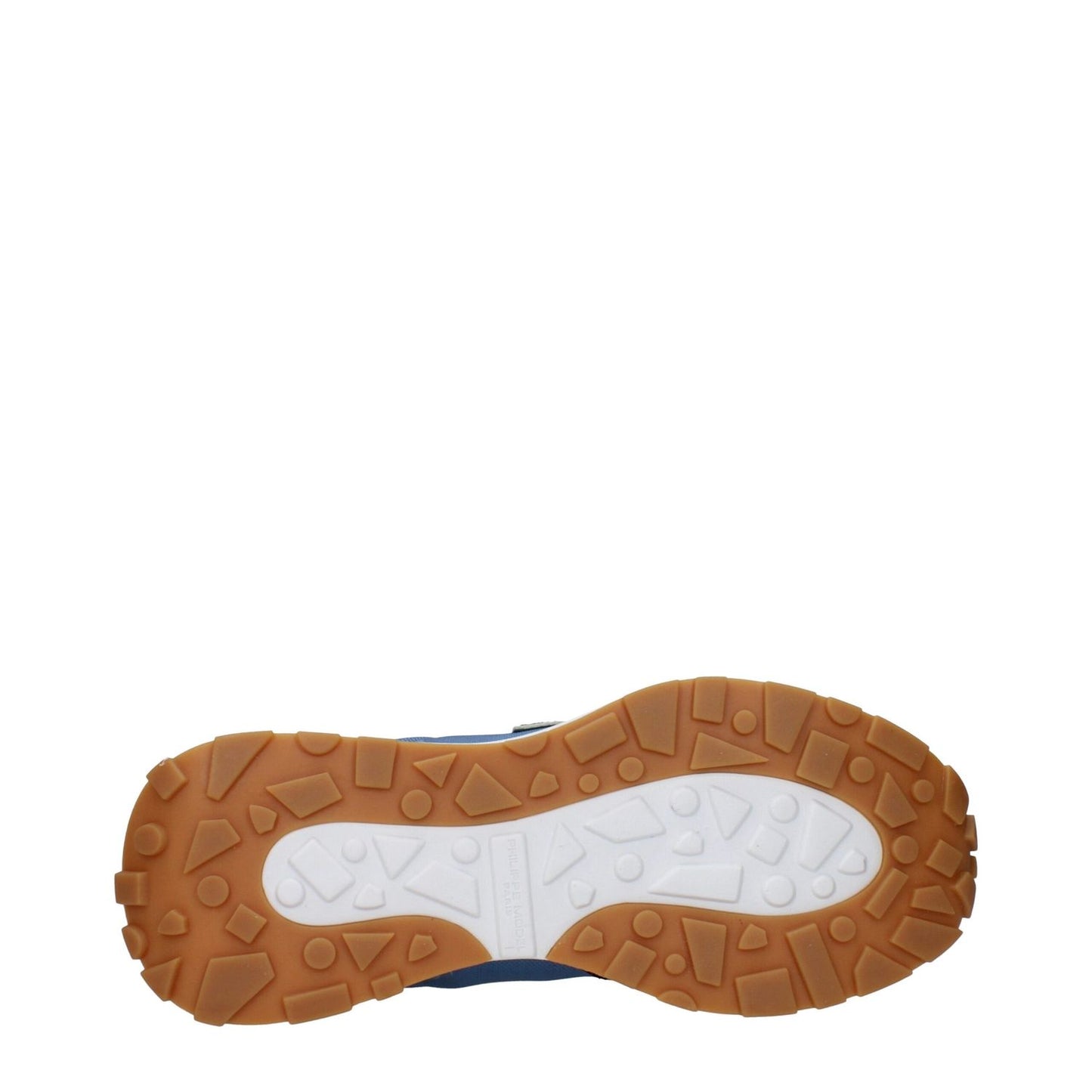 Sole view of Philippe Model Blue Fabric Athletic Sneakers with unique tread design, displaying the sneaker's durable and stylish outsole.