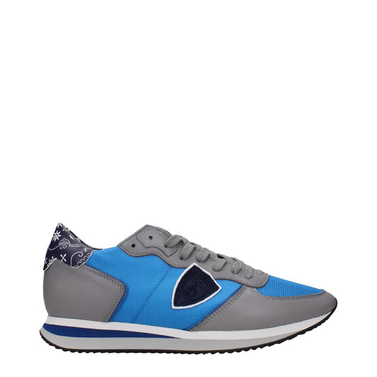 Philippe Model Blue Fabric Low Top Sneakers with front logo and side detail.