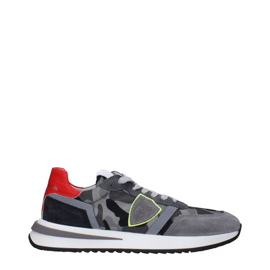 Philippe Model Gray Fabric Sneakers with logos and side detail, MPN TYLUCPTB226, code F83306. Stylish and modern design.