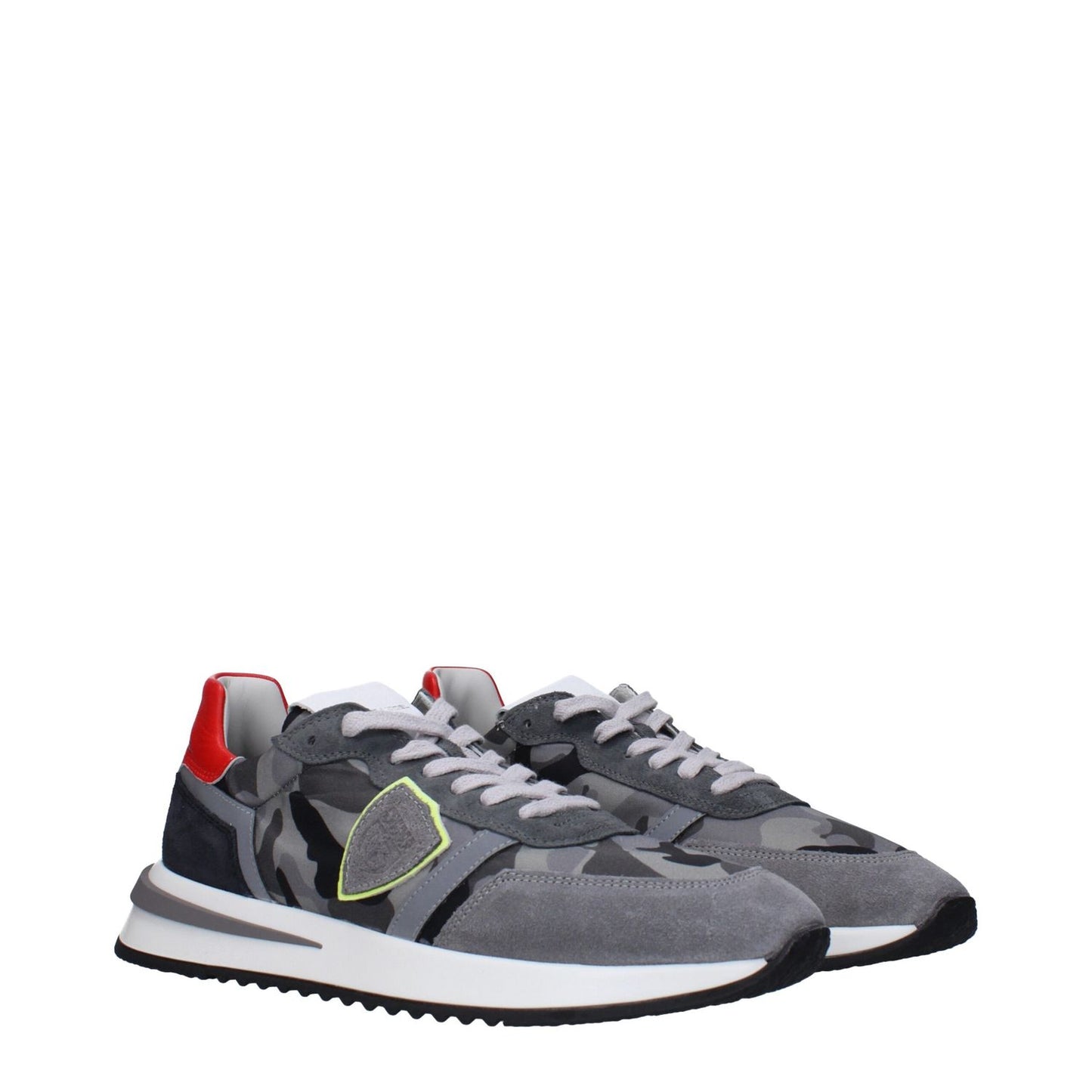 Philippe Model Gray Fabric Sneakers with front and back logos, side details, MPN TYLUCPTB226, code F83306, stylish designer footwear.