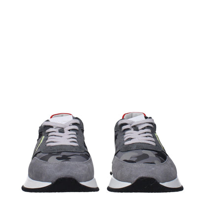 Philippe Model Gray Fabric Sneakers with front logo, back logo, and side detail view