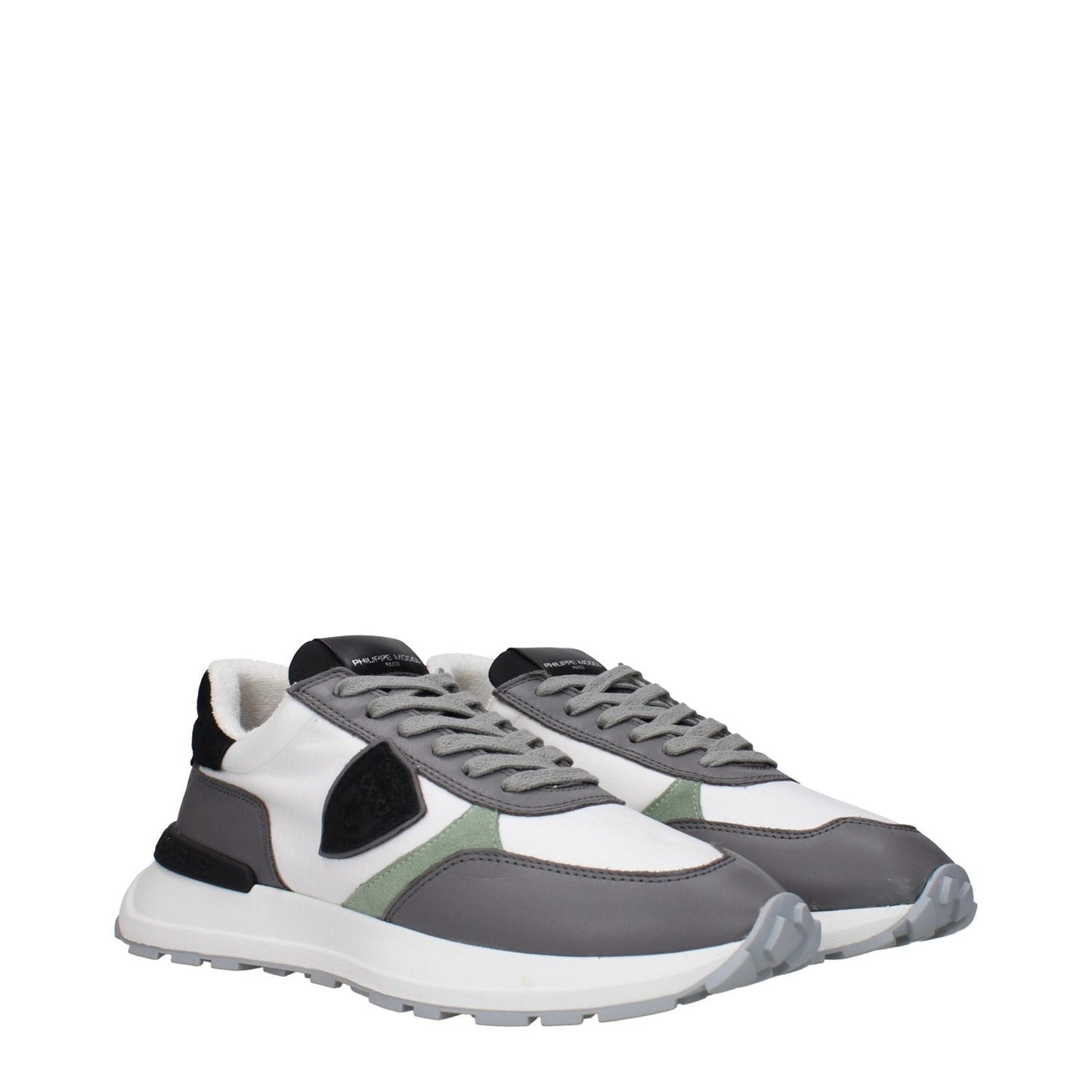 Philippe Model White Fabric Athletic Sneakers with vintage effect and logo detailing