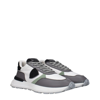 Philippe Model White Fabric Athletic Sneakers with vintage effect and logo detailing