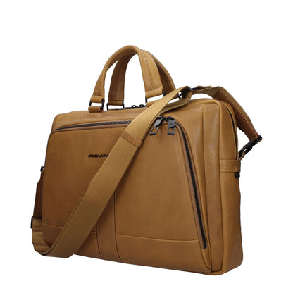 Piquadro Beige Leather Business And Laptop Bag