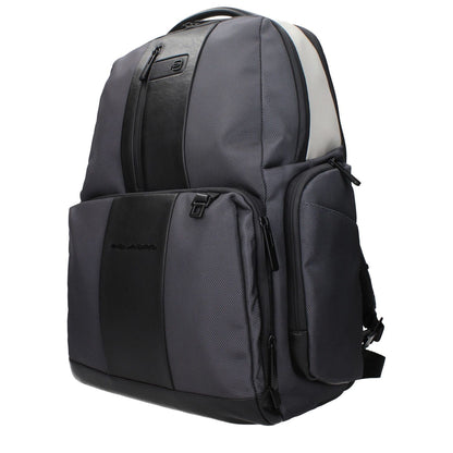 Piquadro Gray Nylon Backpack with adjustable straps, RFID, water resistance, and iPad/PC case. Model CA4532BR2SGRN, code F84159.