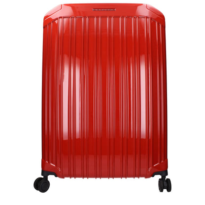 Piquadro Red Polycarbonate Luggage And Travel with front and side logos, tsa closure, vintage effect, and back logo.