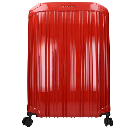 Piquadro Red Polycarbonate Luggage And Travel with front and side logos, tsa closure, vintage effect, and back logo.