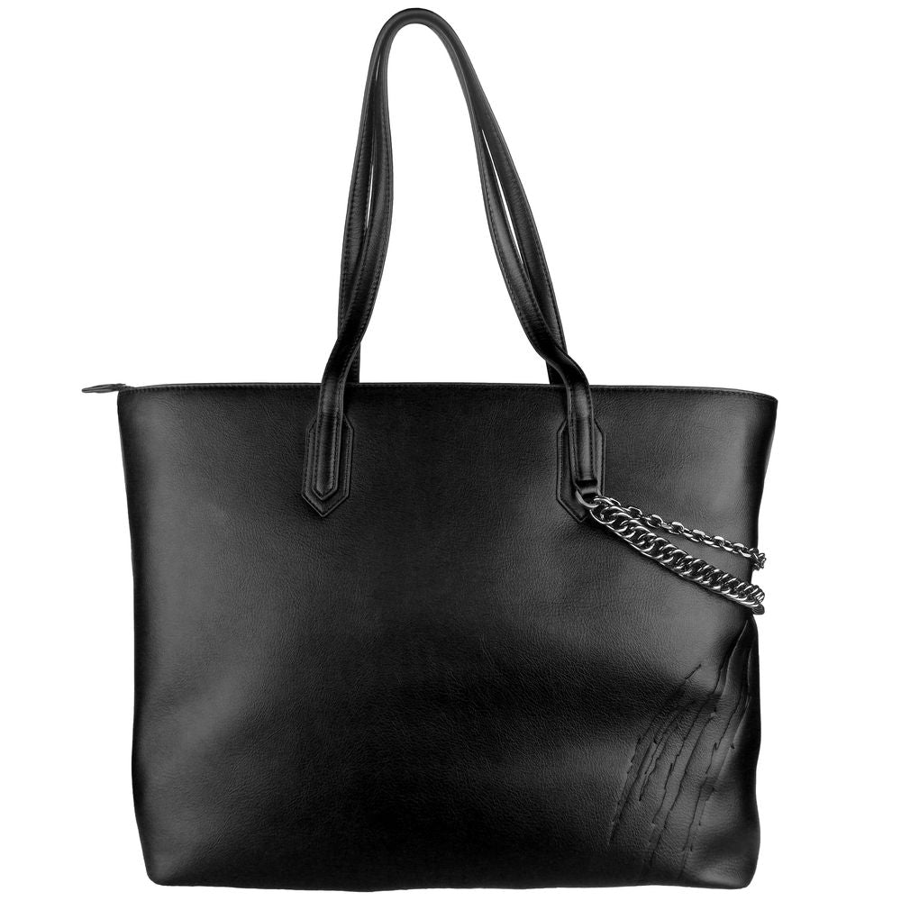 Plein Sport Black Polyethylene Women Shoulder Bag with chain and metal medallion