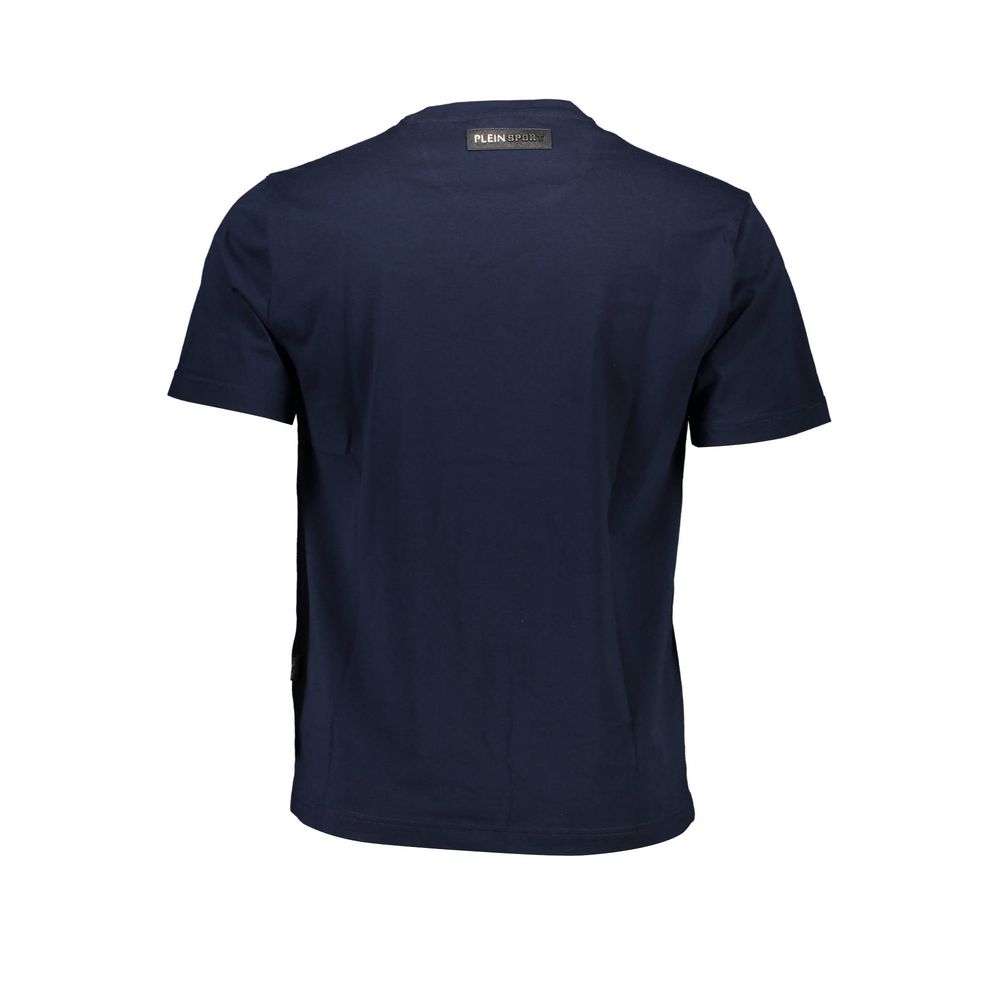Back view of Plein Sport Blue Cotton Men T-Shirt showcasing stylish design and quality craftsmanship.
