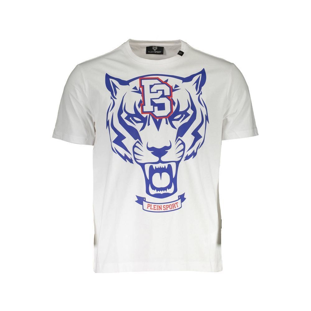 Plein Sport White Cotton Mens TShirt with bold print and logo, short sleeve, crafted in cotton, designed for confident style.