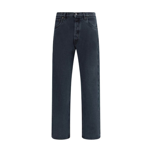 Prada Black Cotton Straight-Leg Jeans with logo patch, classic 5-pocket style, 100% cotton, AW25 collection, made in Italy.