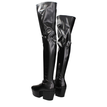 Prada Black Leather Over The Knee