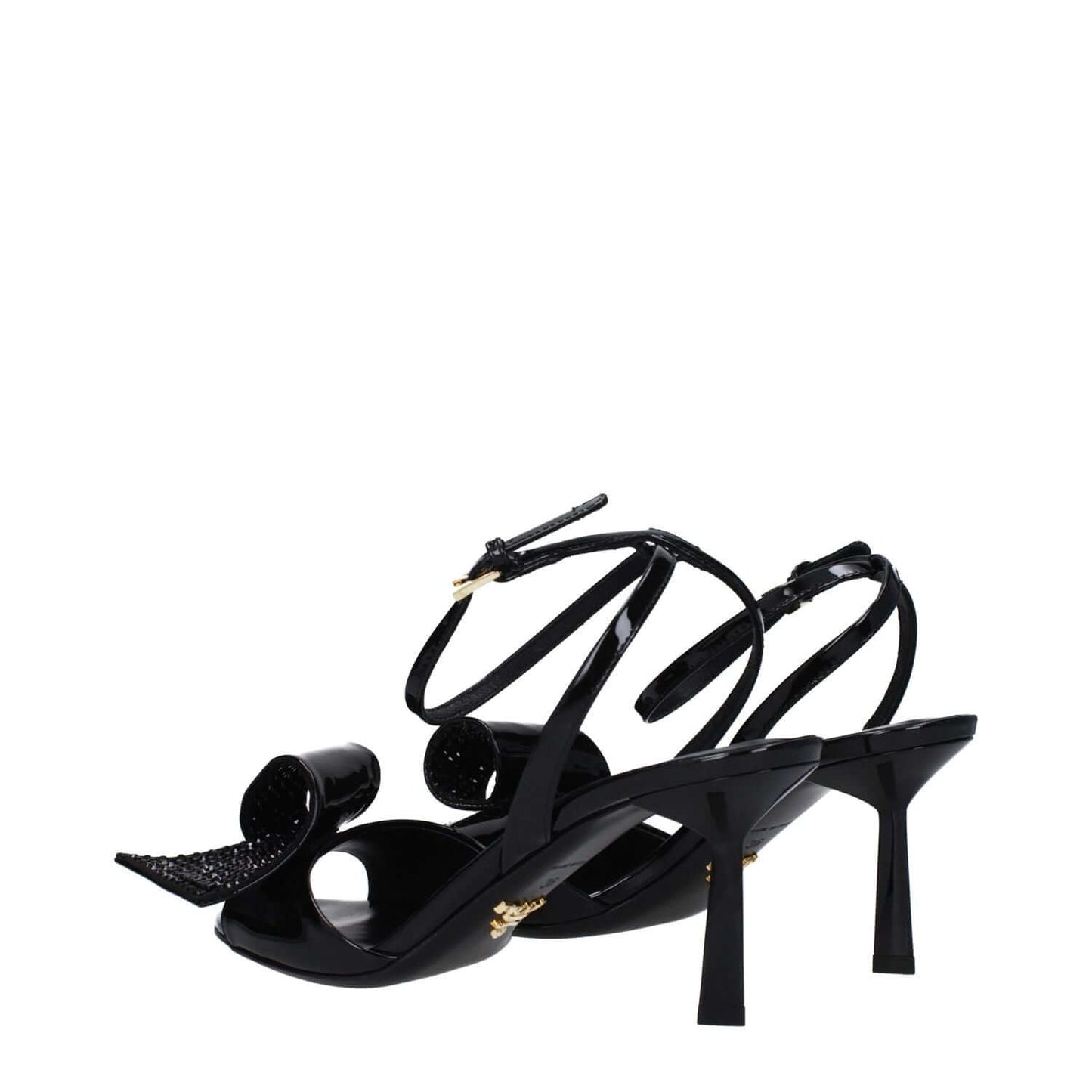 Prada Black Leather Stiletto Heel Sandals with open toe design, buckle closure and mid heels, MPN 1X347N3LOCF075F0002.