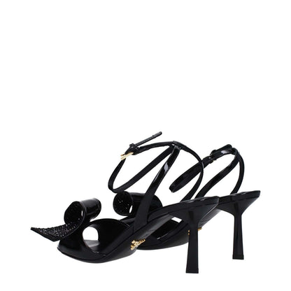 Prada Black Leather Stiletto Heel Sandals with open toe design, buckle closure and mid heels, MPN 1X347N3LOCF075F0002.