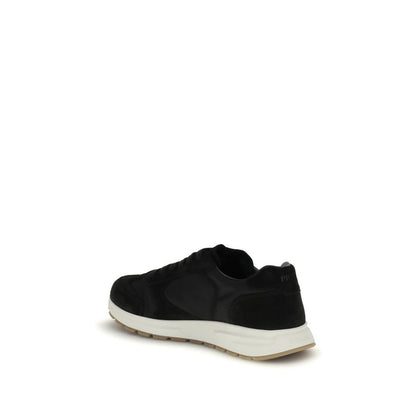 Prada Black Recycled Polyamide Athletic Sneakers, rear view showcasing modern design and lightweight sole.