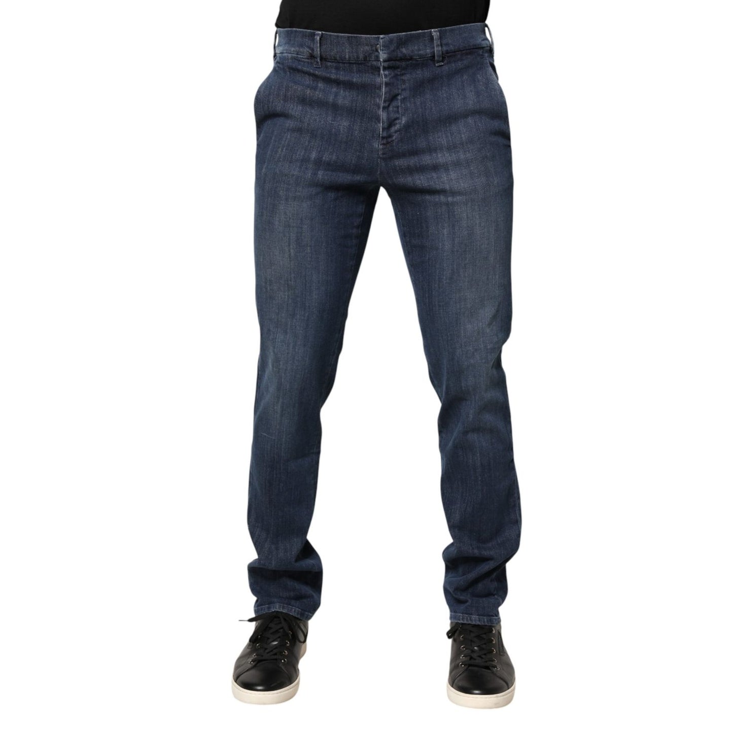 Prada Dark Blue Mid Waist Skinny Fit Men Denim Trouser Jeans, stylish and modern jeans for everyday wear.