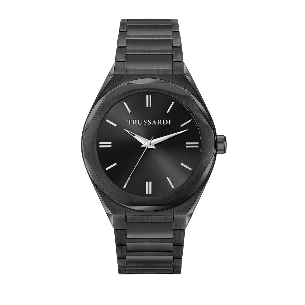TRUSSARDI MOD. BIG wristwatch for men, 42 mm silver case, quartz movement, black dial