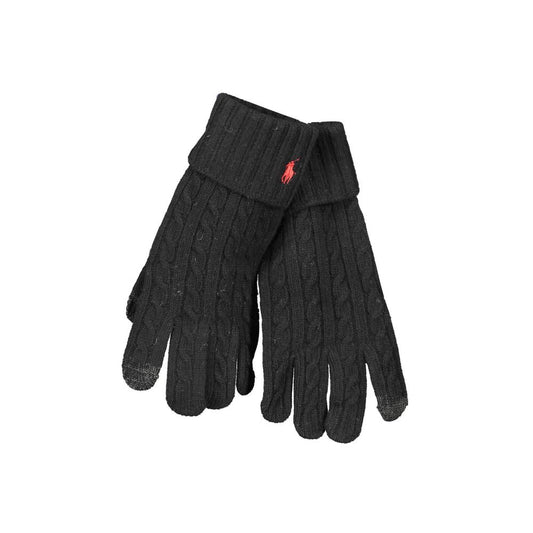 Ralph Lauren Black Wool Men's Glove featuring intricate embroidery and iconic logo, blending luxury and function for a timeless accessory.