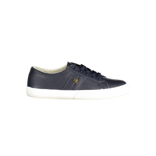 Ralph Lauren Blue Leather Women Sneaker with iconic logo, sleek design, and stylish comfort. Perfect for fashion-forward athletes.