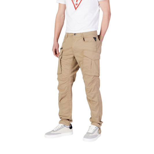Model wearing Replay Beige Cotton Relaxed Fit Jean with cargo pockets, showcasing comfortable and stylish design.