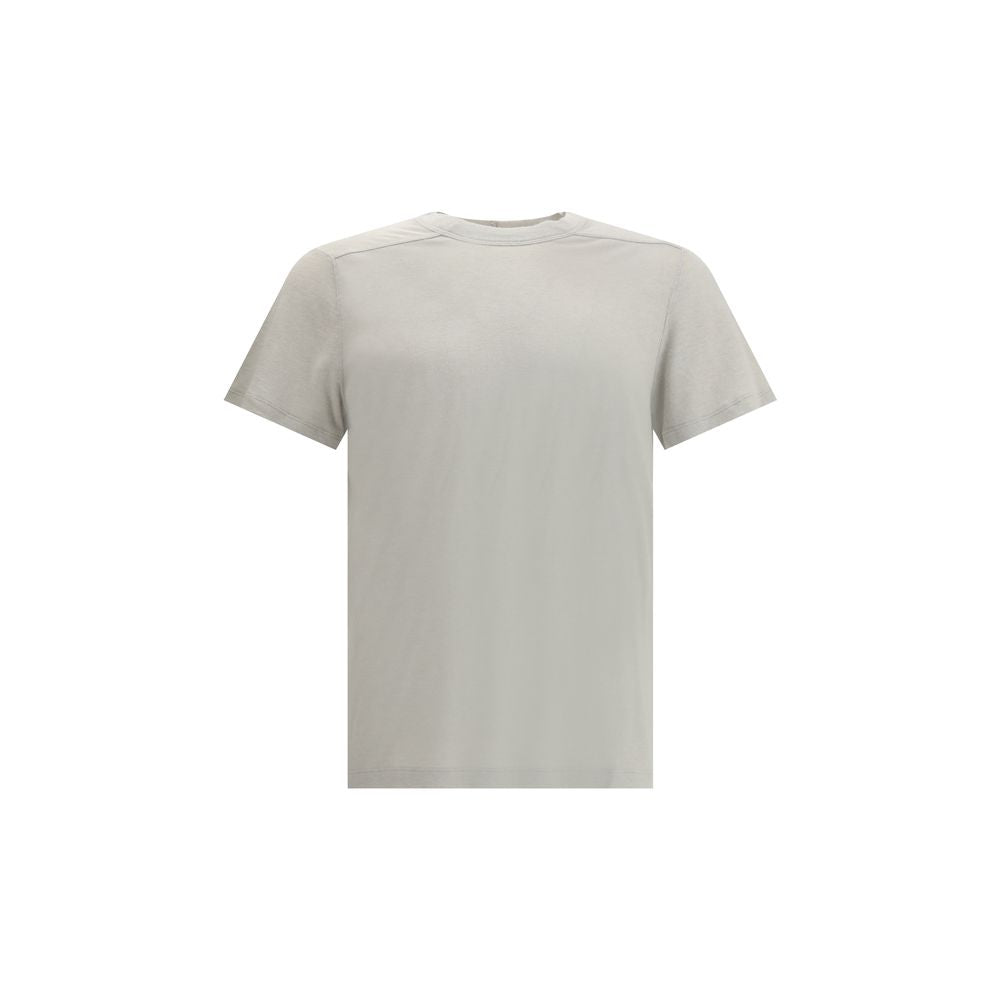 Rick Owens Gray Polyamide T-Shirt with ribbed crew neck and center back seam, showcasing minimalist style in lightweight fabric.