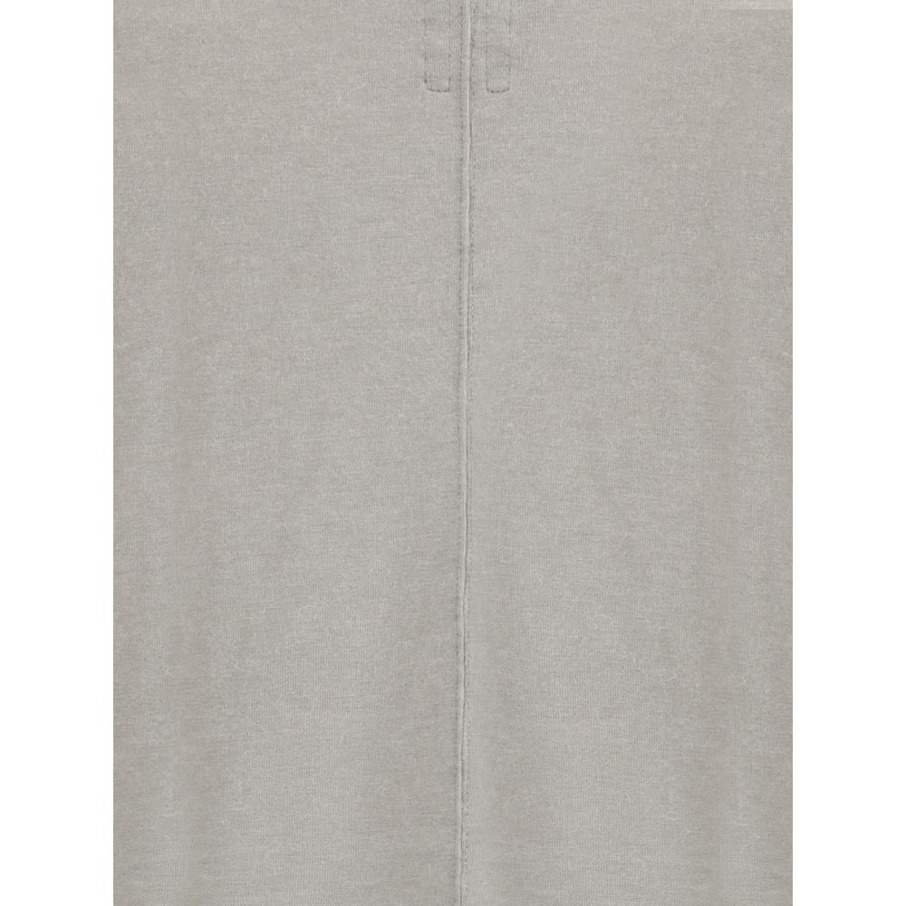 Back view of Rick Owens Gray Polyamide T-Shirt showing distinctive center seam, part of AW25 collection, featuring ribbed crew neck detail.