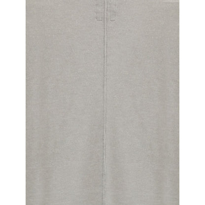 Back view of Rick Owens Gray Polyamide T-Shirt showing distinctive center seam, part of AW25 collection, featuring ribbed crew neck detail.
