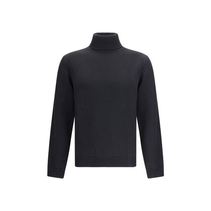 Roberto Collina Black Merino Wool Turtleneck with ribbed collar, hem, and cuffs, offering a refined fit and smart casual style for AW25.