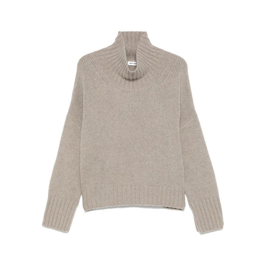 SOFT GOAT Sweaters Light Grey cashmere jumper with ribbed trim, high neck, drop shoulders, long sleeves, taupe grey color.
